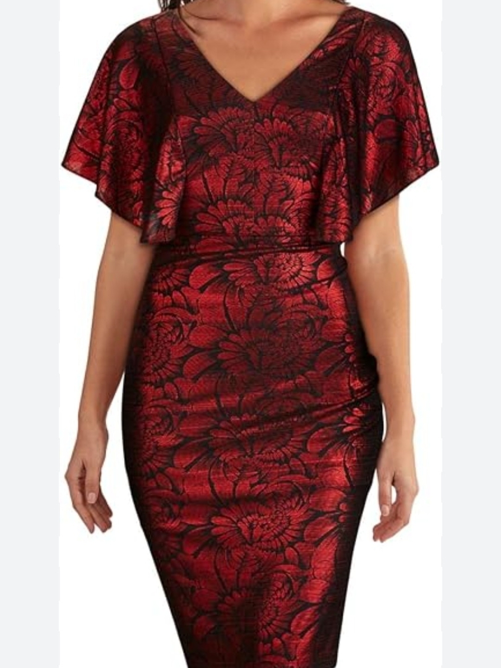 Kensie Red and Black Floral Jacquard Sheath Dress